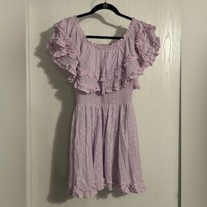 MABLE smocked ruffle off shoulder mini dress Women’s size small